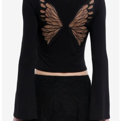 Cosmic Aura Butterfly Girls Crop Bell Sleeve Top