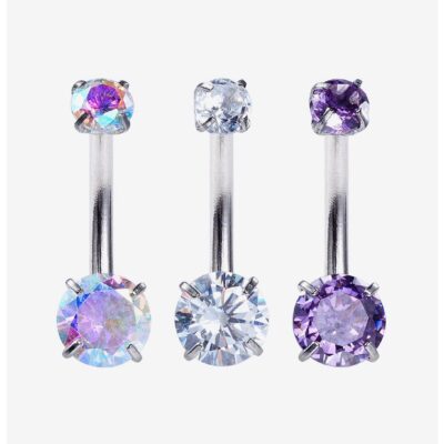 16G Steel Purple Iridescent Gem Navel Barbell 3 Pack