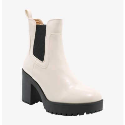 Chinese Laundry Cream Faux Patent Leather Platform Boots