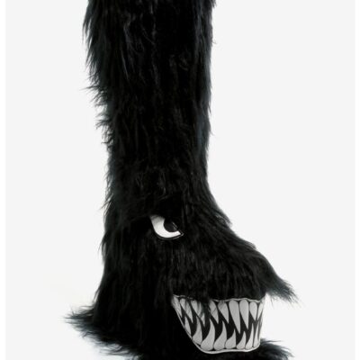 YRU Black Boogie Monster Fuzzy Platform Boots