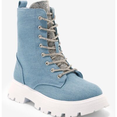 Yoki Denim Bling Platform Combat Boots