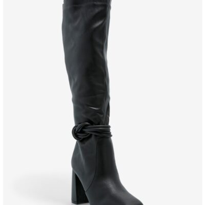 Yoki Black Knot Heeled Knee-High Boots