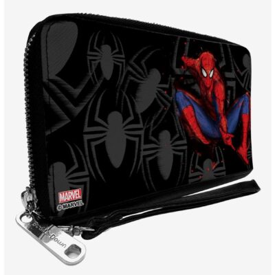 Marvel Spider-Man Jumping Sketch Scattered Spiders Zip Around Wallet