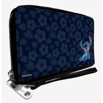 Disney Lilo & Stitch Winking Tropical Flora Zip Around Wallet