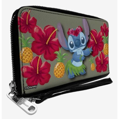 Disney Lilo & Stitch Hula Hibiscus Flowers Pineapple Zip Around Wallet