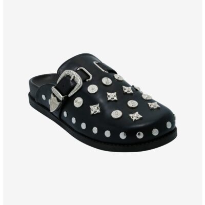 Azalea Wang Black & Silver Studded Mules