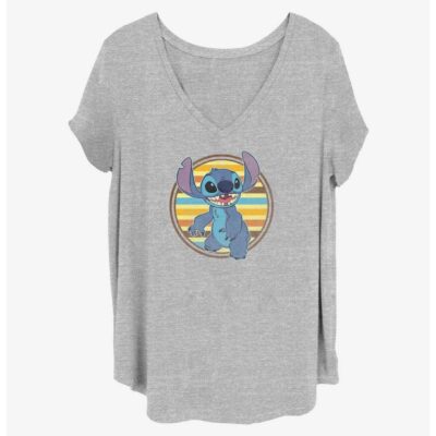 Disney Lilo & Stitch Retro Stripe Badge Girls T-Shirt Plus Size