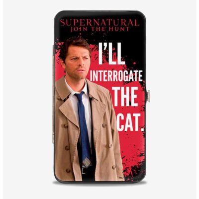 Supernatural Castiel I’ll Interrogate The Cat Black Blood Splatter Hinged Wallet