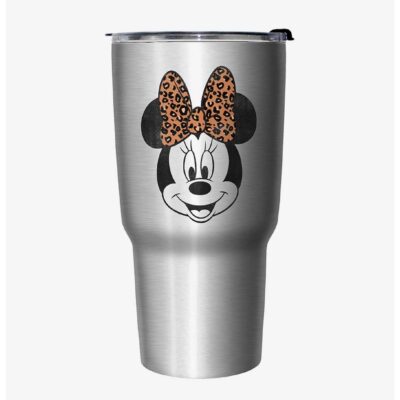 Disney Mickey Mouse Minnie Leopard Bow Travel Mug