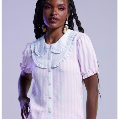 Sweet Society Pink & White Pinstripe Bib Girls Woven Button-Up