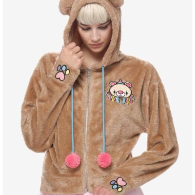 Sweet Society Clown Teddy Bear Fuzzy Girls Hoodie