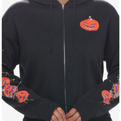 Social Collision Spooky Crew Crop Girls Hoodie