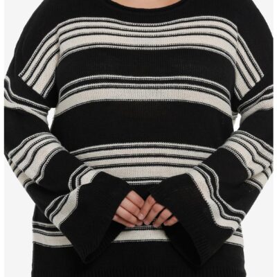 Black & White Stripe Boatneck Girls Knit Sweater Plus Size