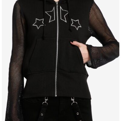 Daisy Street Star Mesh Sleeve Girls Hoodie