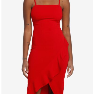 Cosmic Aura Red Asymmetrical Ruffle Wrap Dress